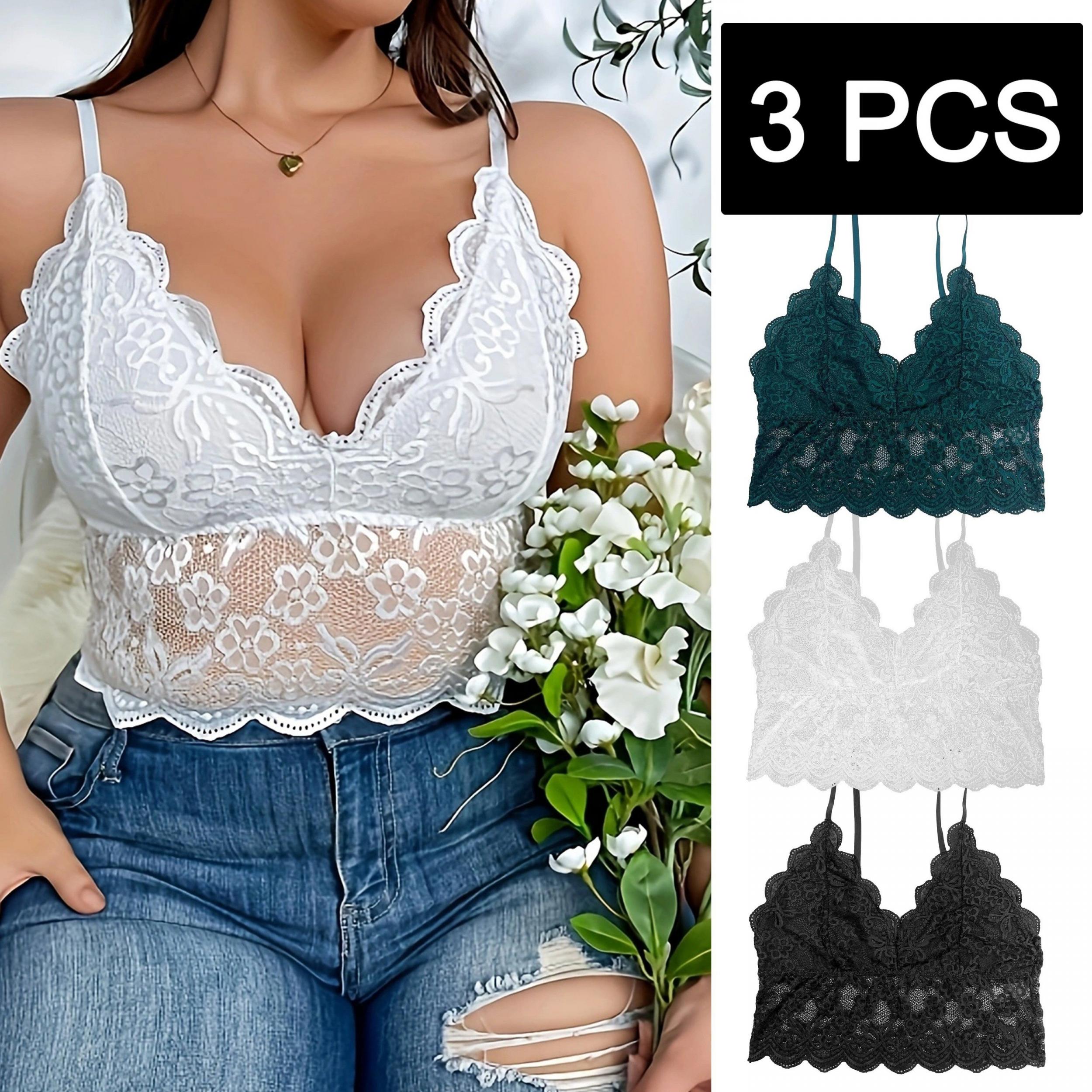 3 Pack Plus Size Bra Set Floral Lace V Neck Bralette
