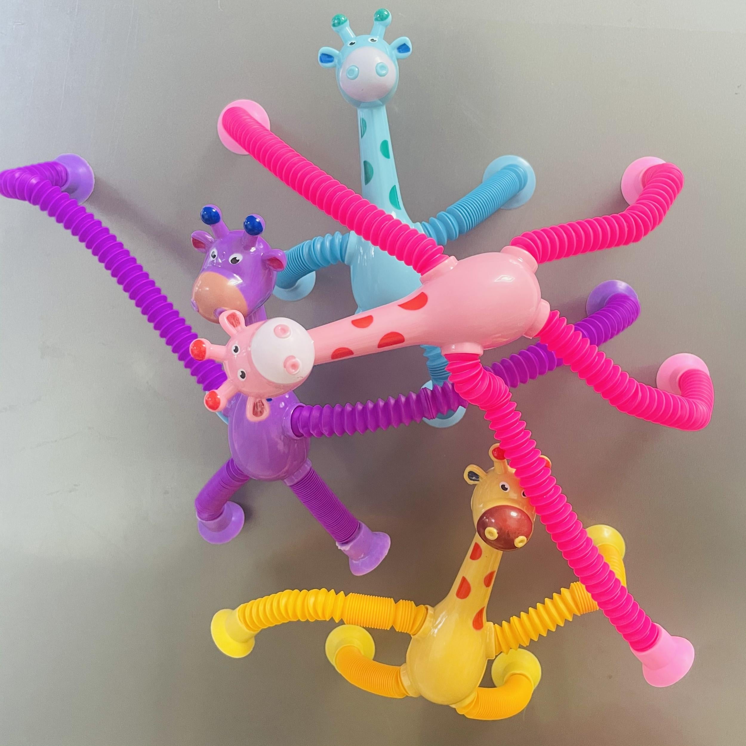 4pcs Giraffe Stretch Toy Suction Cup Various Shapes Stretch Pipe Novelty Toy