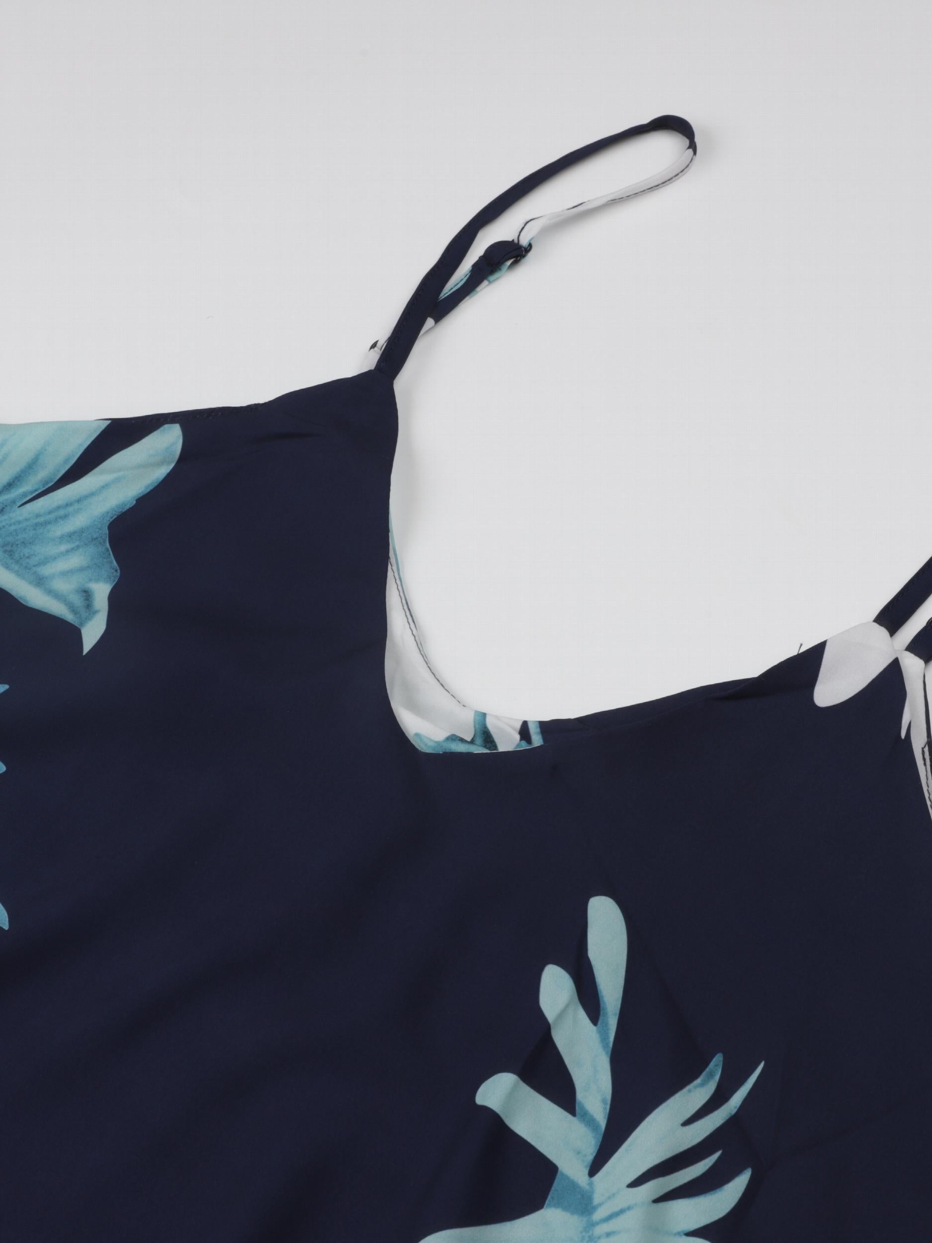  Tropical Print V Neck Cami Jumpsuit