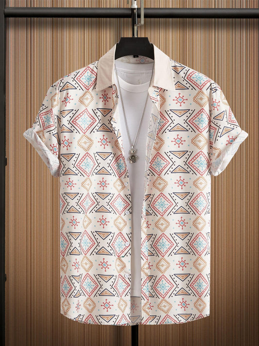 Retro Boho Men's Short Sleeve Lapel Shirt Casual Printed Button Up Tops