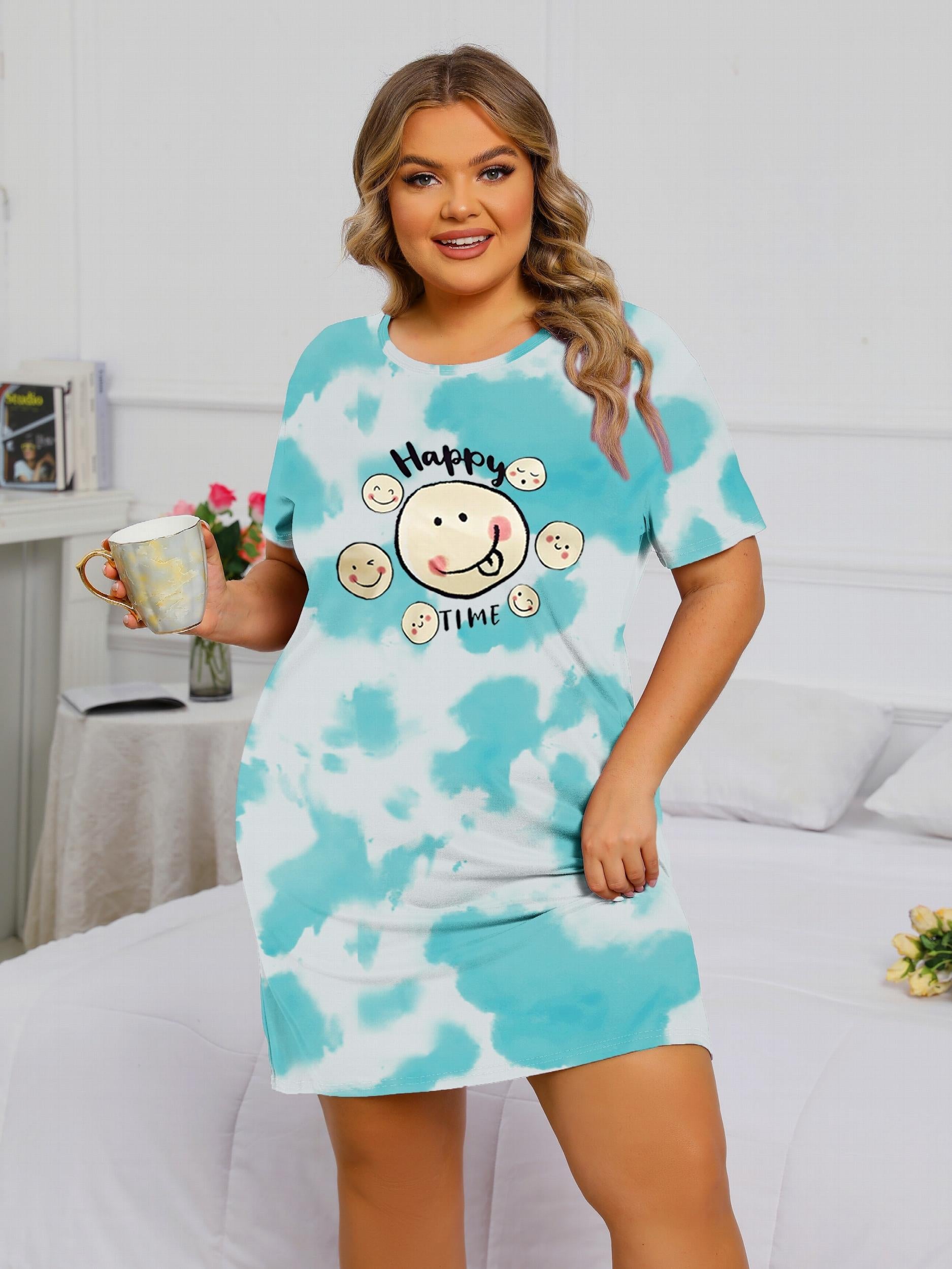  Tie Dye & Cartoon Print Sleep Dress