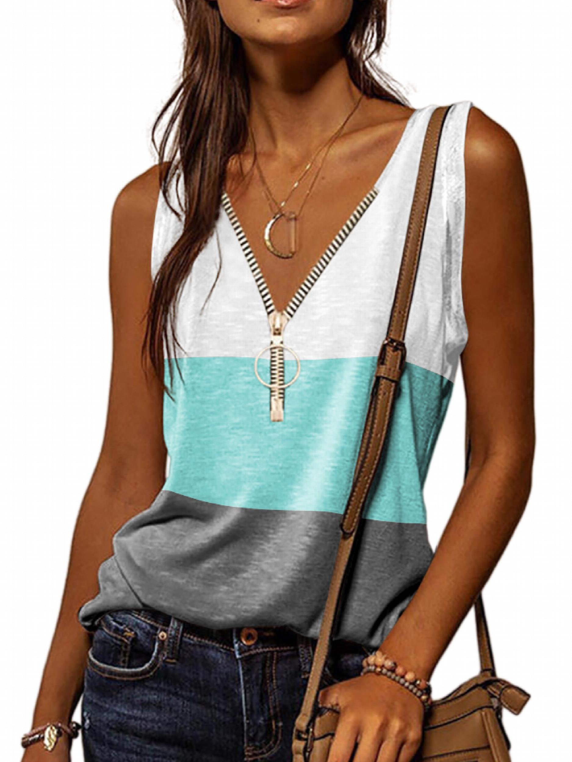 Casual Zip V-Neck Tank Top Women