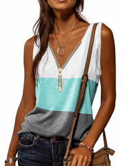 Casual Zip V-Neck Tank Top Women