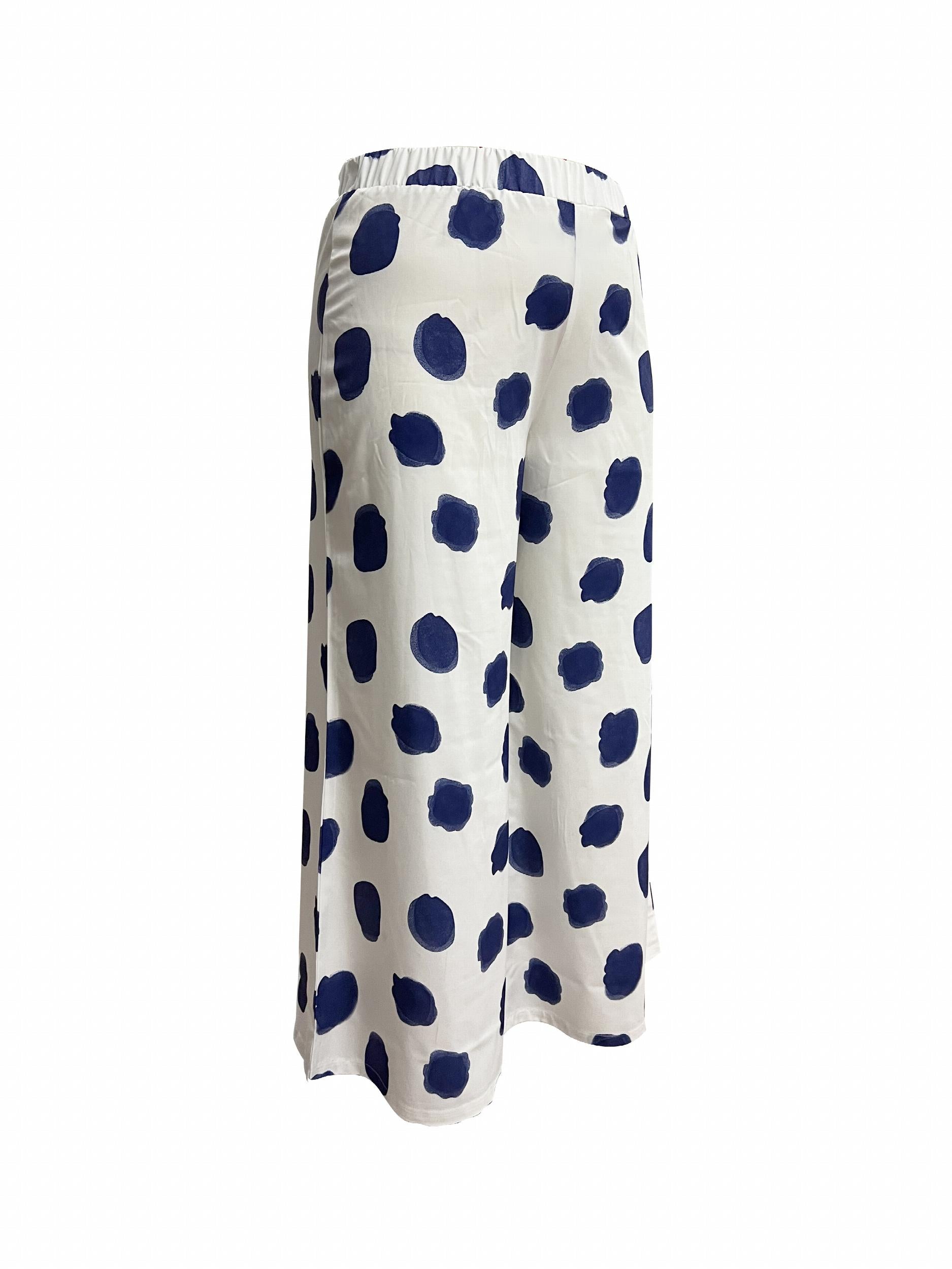  Dot Print High Rise Wide Leg Trousers