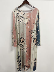  Boho Colorblock Floral Print Long Sleeve Maxi Dress