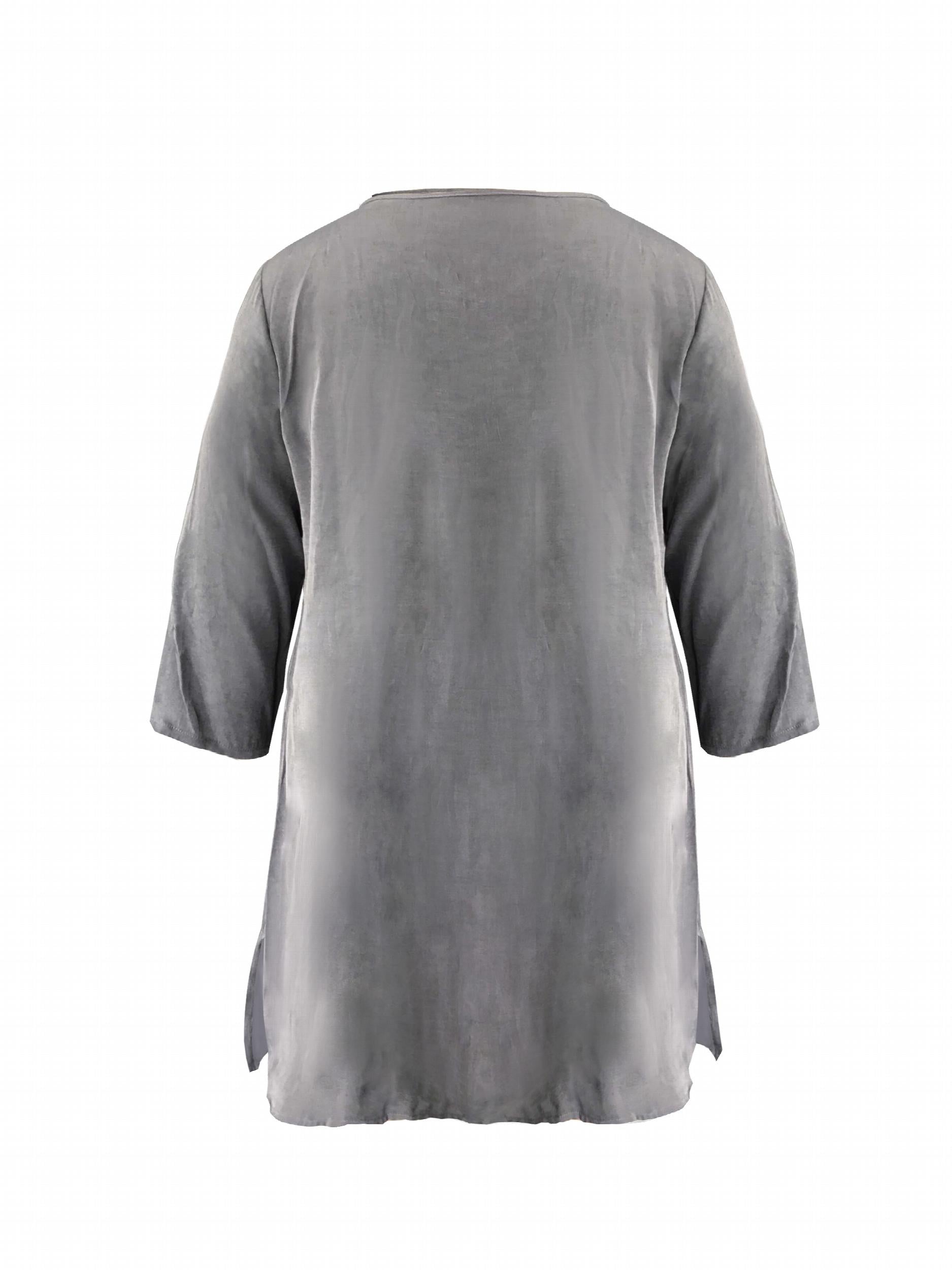 Solid Long Sleeve Round Neck Tunic Top