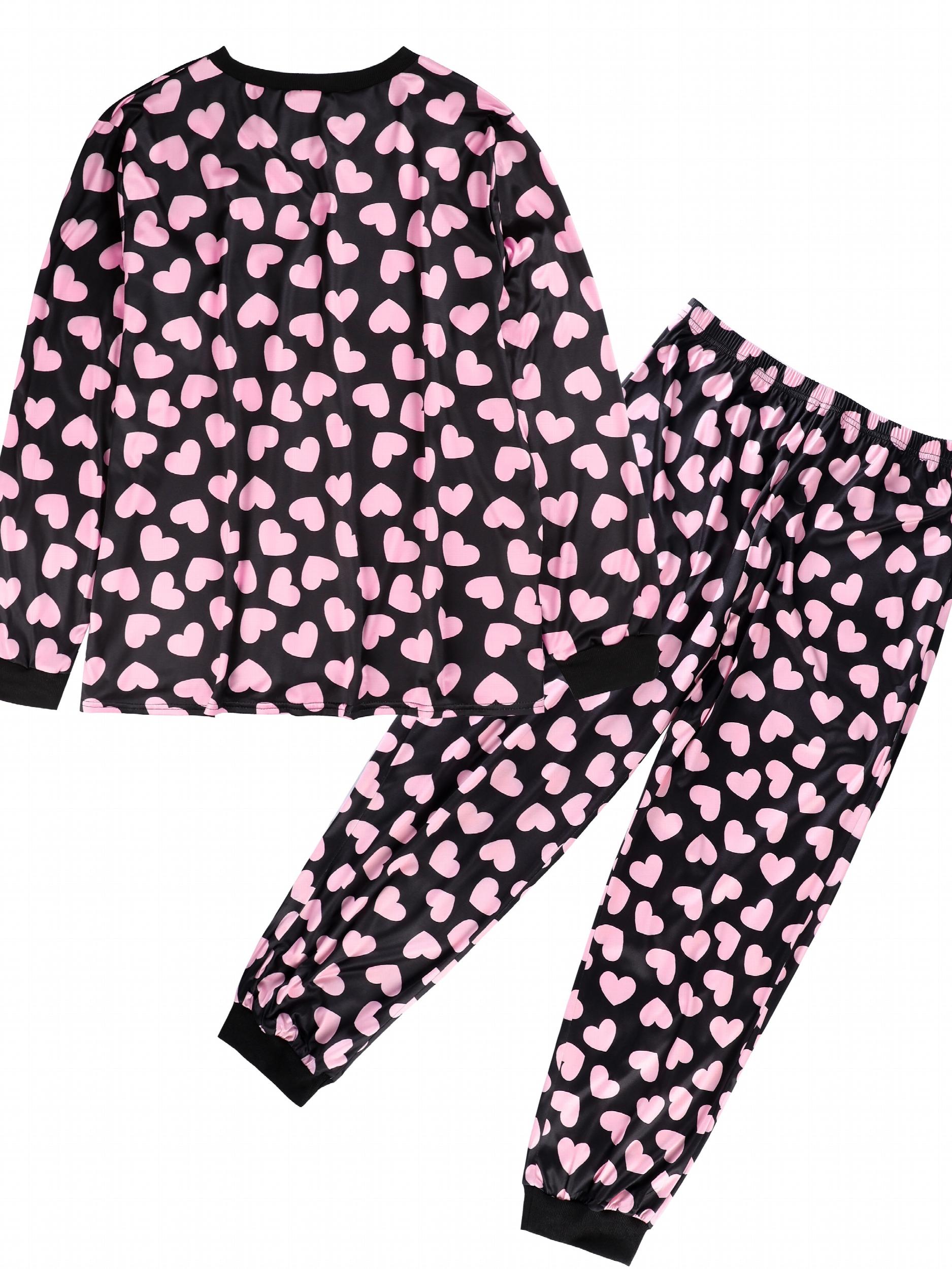  Heart Print Lounge Set Long Sleeve Top & Joggers Pajamas 2 Piece
