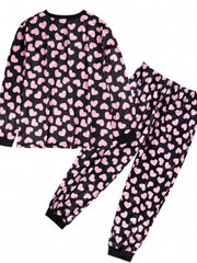  Heart Print Lounge Set Long Sleeve Top & Joggers Pajamas 2 Piece