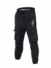 Checkerboard Lightning Print Cargo Pants Men's Drawstring Joggers