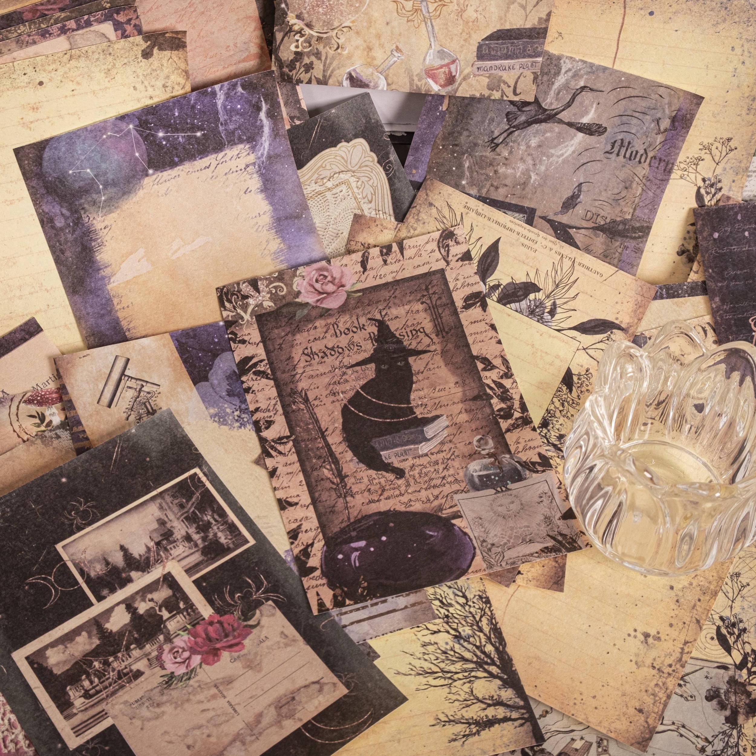 100 Pcs Vintage Scrapbook Material Paper Set - Magic Dark Style DIY 9x13.97 Cm