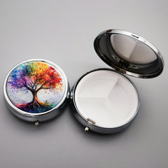Pill Box 3 Compartment Metal Organizer - Vintage Tree Design