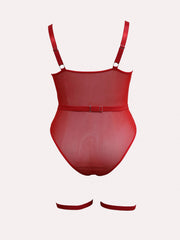  Open Cup Crisscross Mesh Gartered Teddy Bodysuit