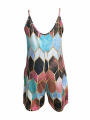Geometric Print Spaghetti Romper Jumpsuit Sleeveless
