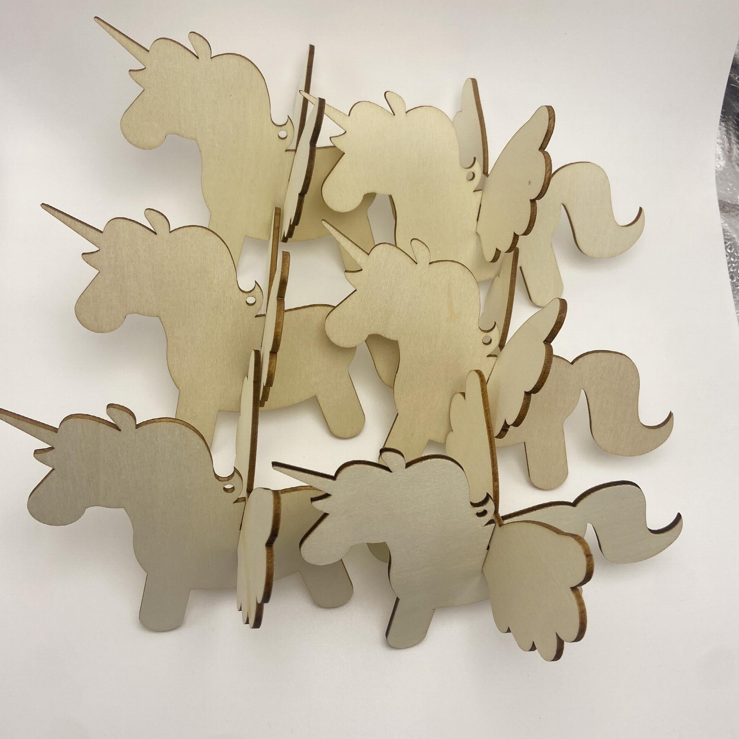 Unfinished Wood Crafts Blank Wood Unicorn Pendant DIY Painting Pony Set