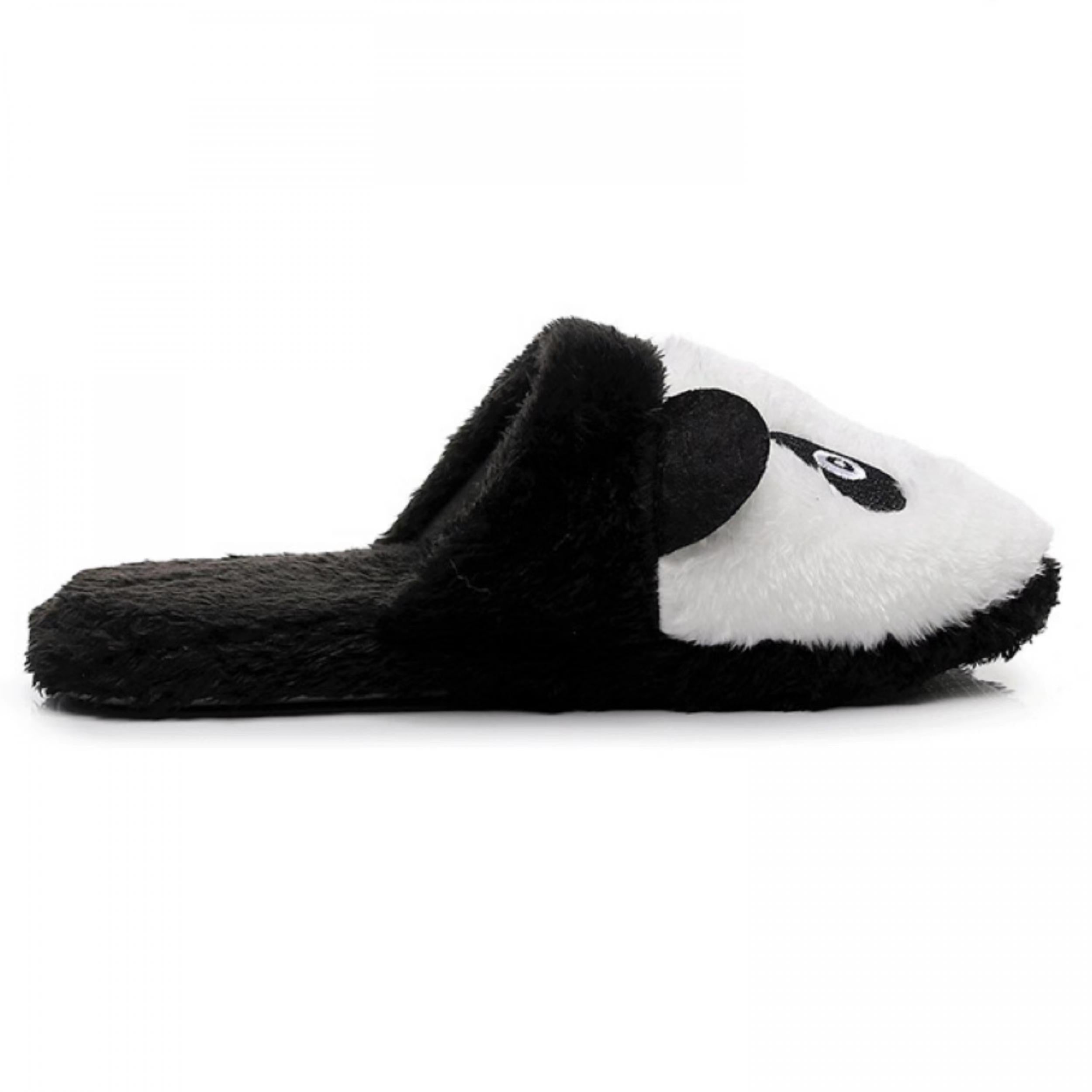 Women's Panda Pattern Slippers Plush Lined Slip On Shoes