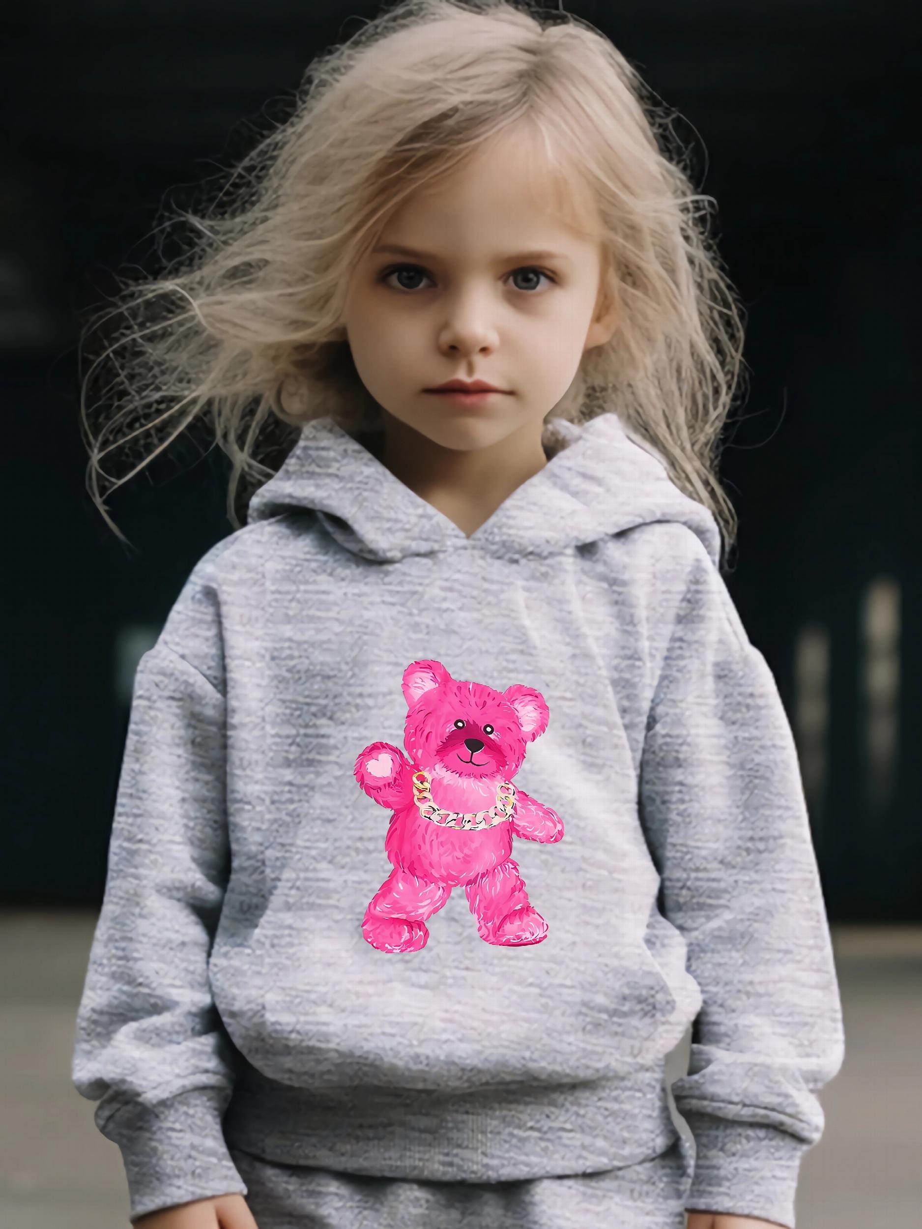 Bear Pattern Long Sleeve Hooded Sweatshirt Girls Comfy Hoodies Pullover
