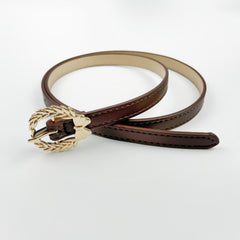 Bowknot Leaf Buckle Thin Belt PU Leather Waist Belt for Women