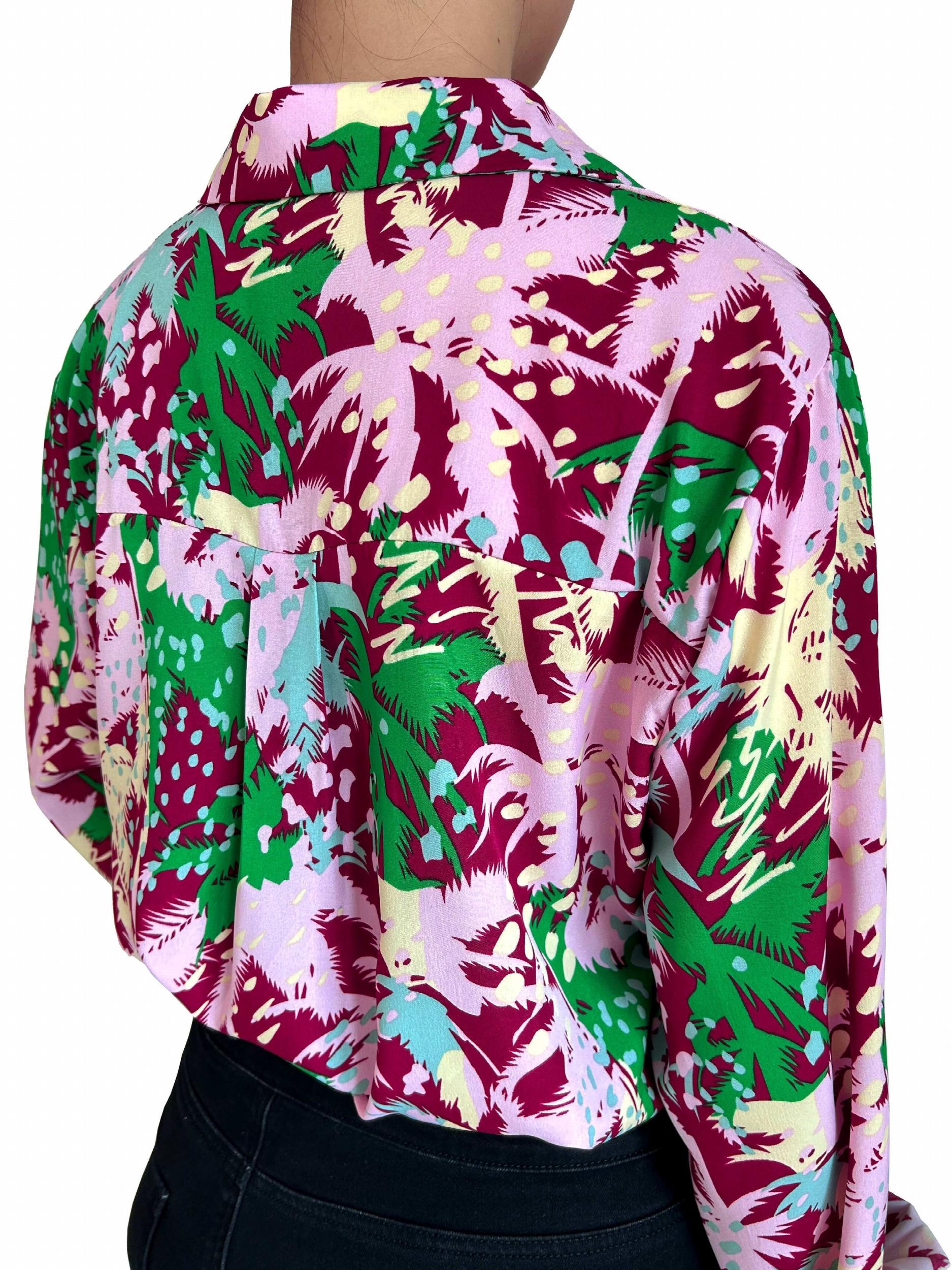  Tree Print Long Sleeve Collar Blouse
