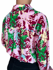  Tree Print Long Sleeve Collar Blouse