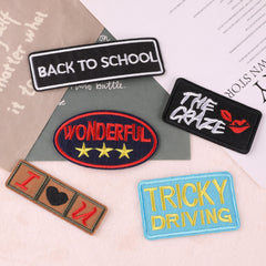5pcs Embroidered Letter Square Mixed Patches Iron on Cloth Stickers For Girls