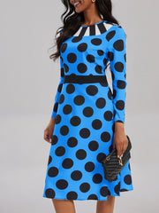  Polka Dot Print Long Sleeve Dress With Pockets