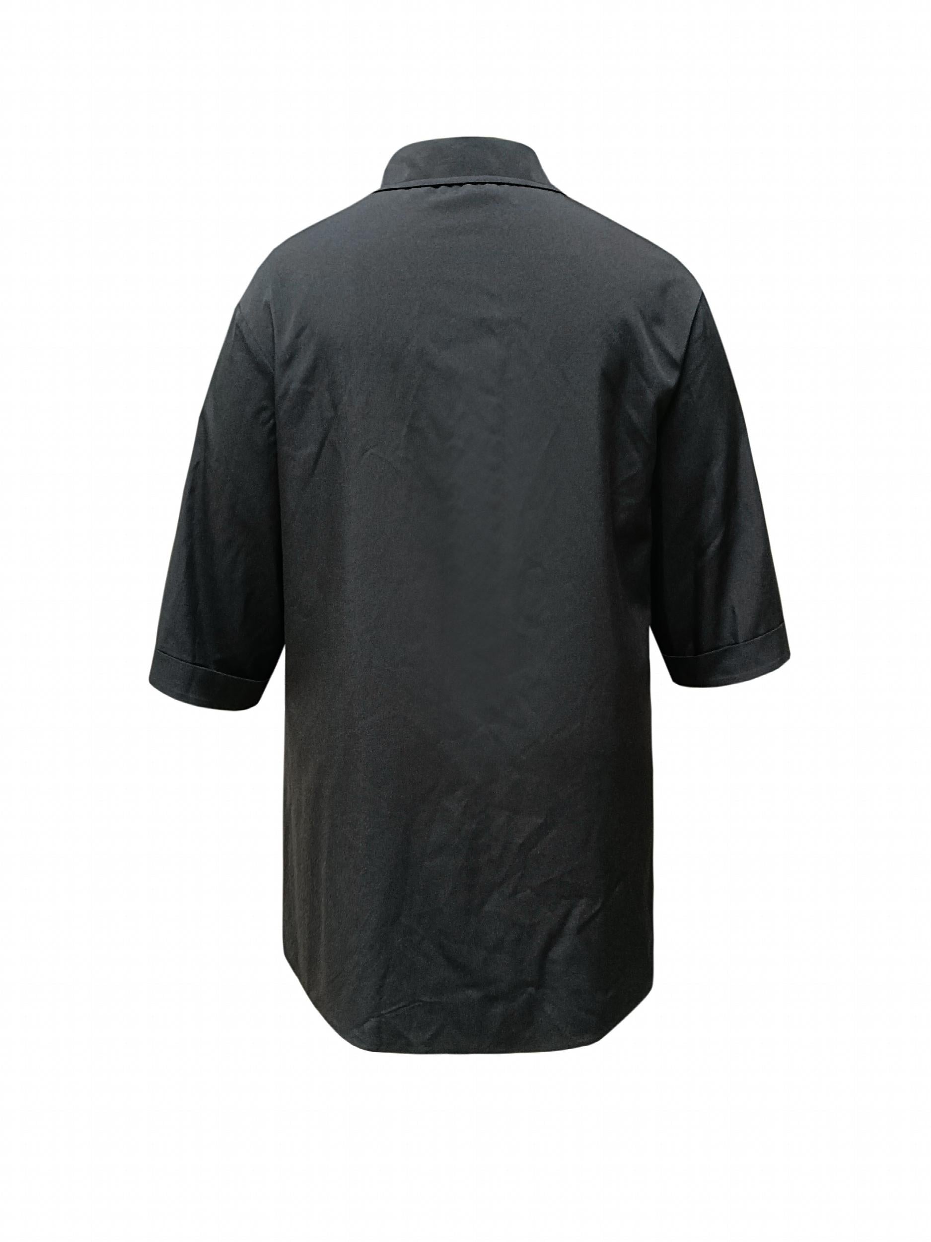  Solid Button Up Blouse Roll Up Sleeve Notched Neck