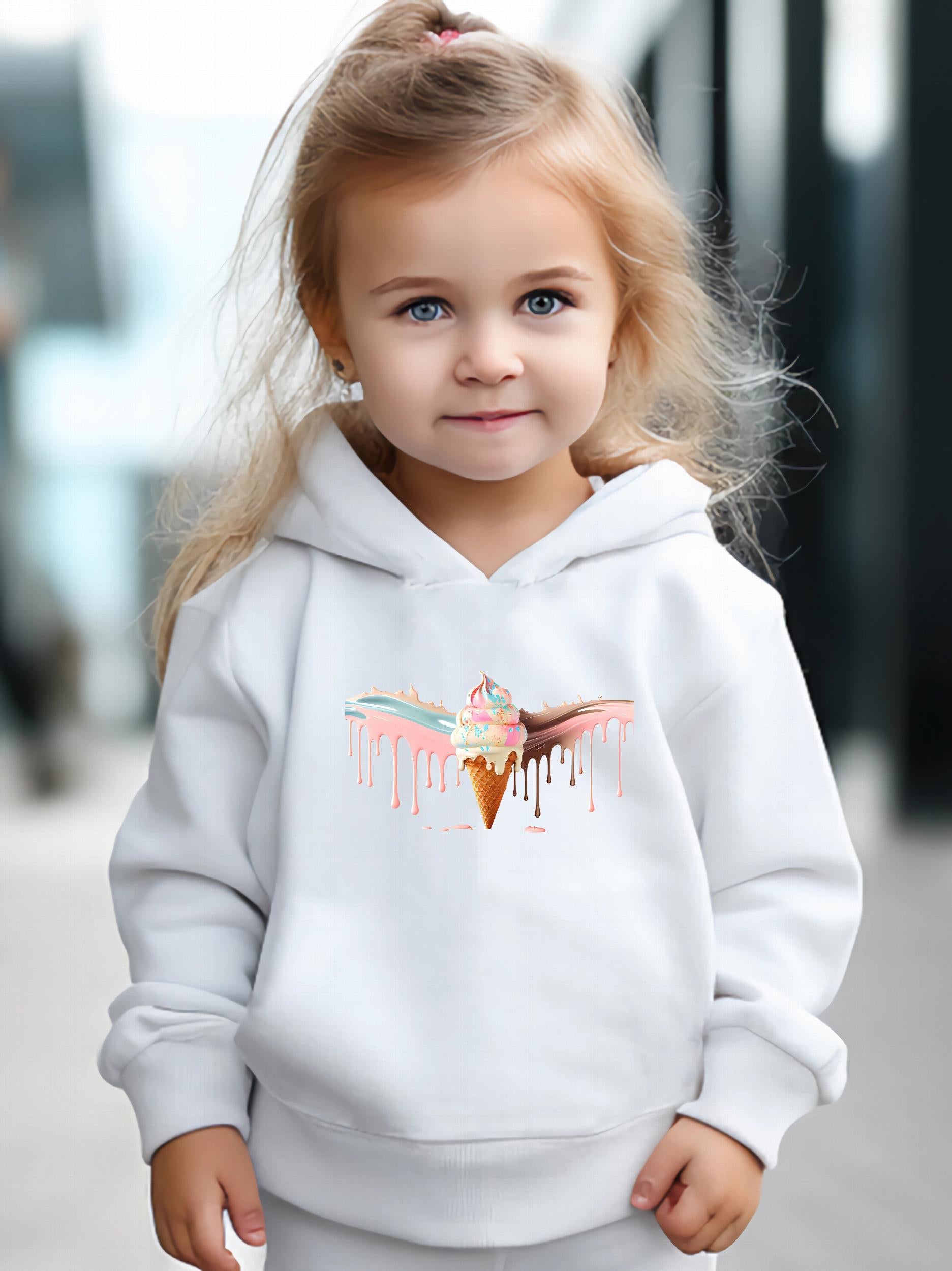 Ice Cream Pattern Long Sleeve Hooded Sweatshirt Girls Comfy Hoodies