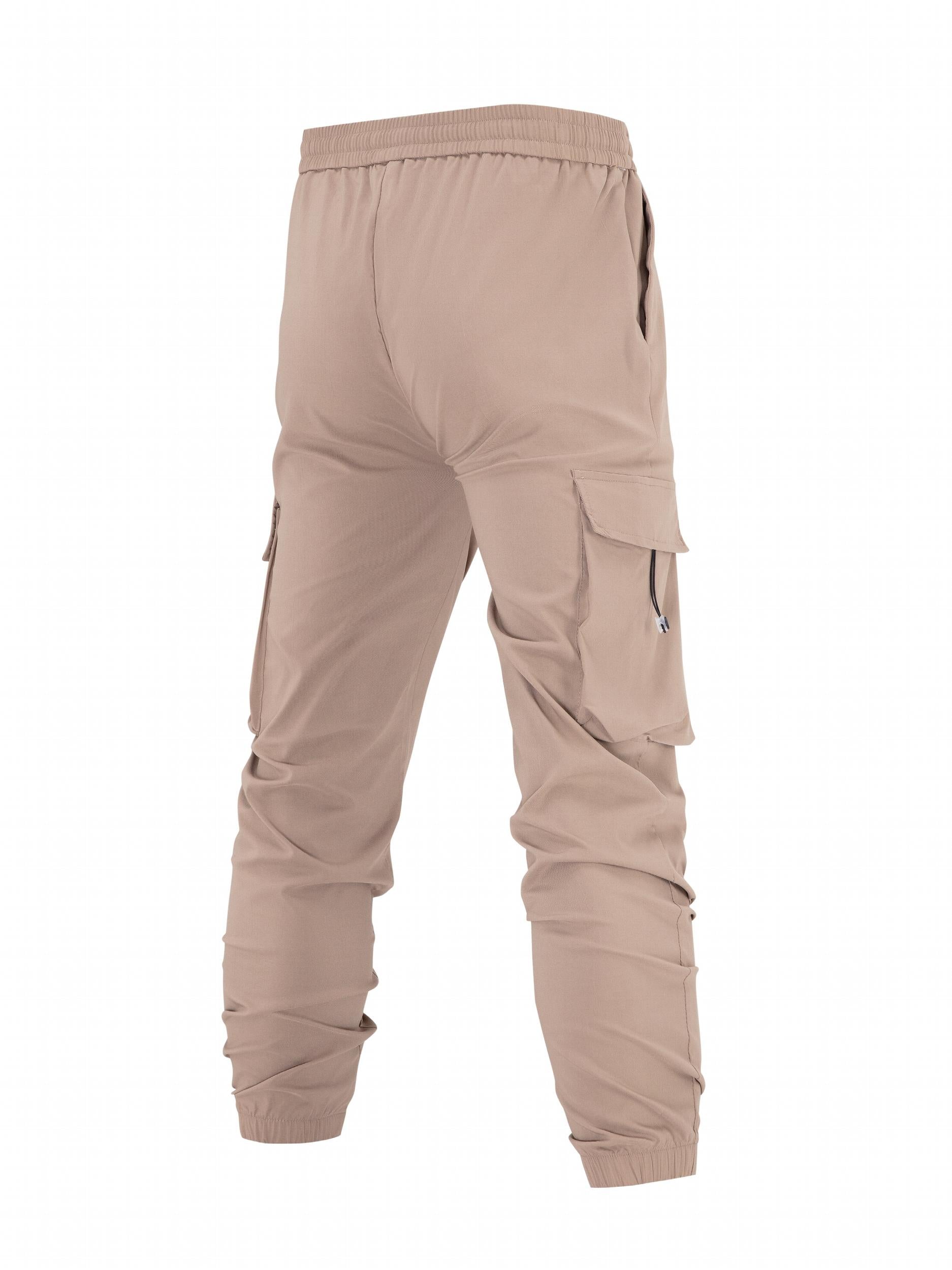 Classic Pocket Cargo Pants Men's Casual Loose Fit Drawstring Solid Cargo Pants
