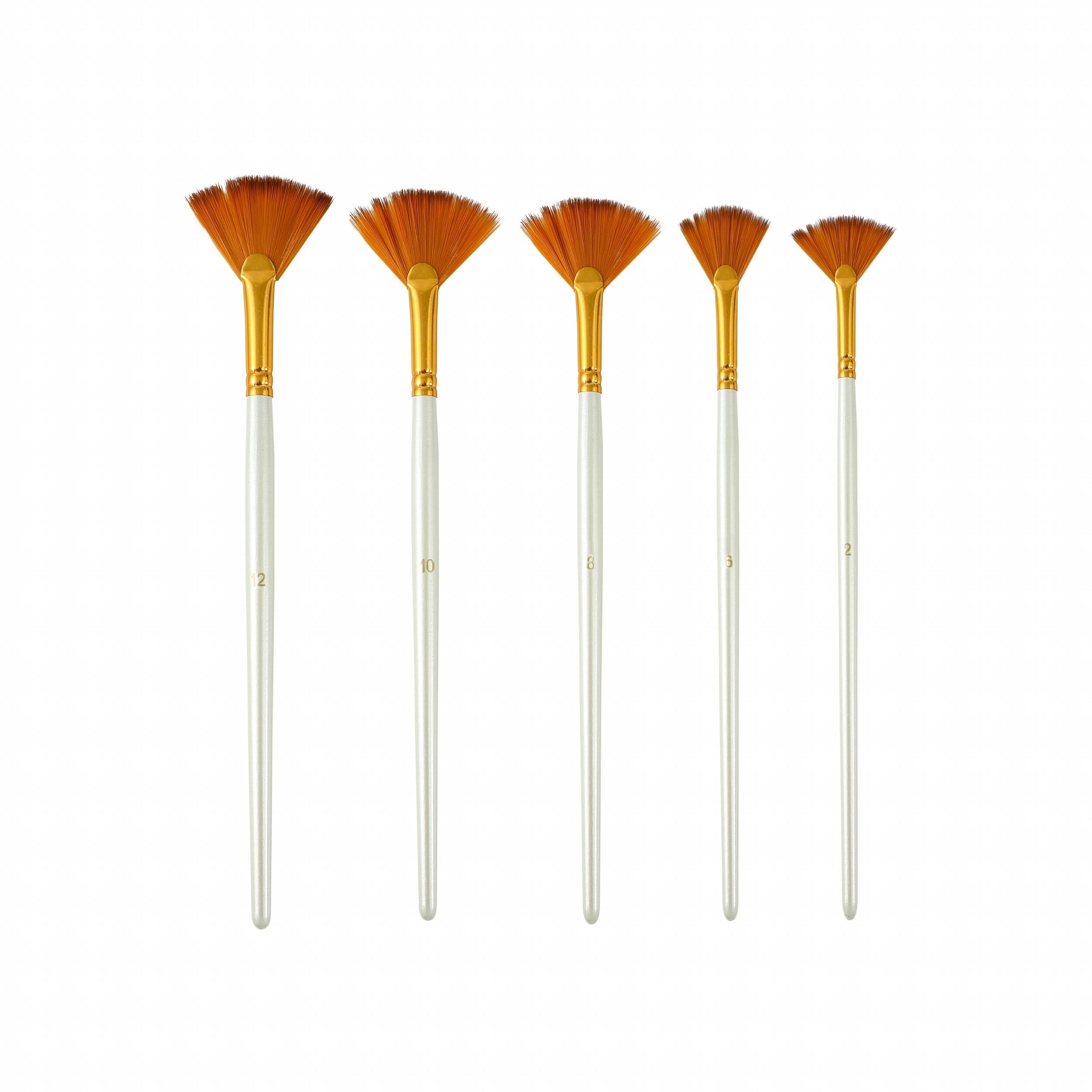 5pcs Fan-shaped Brush Set Nylon Hair Art Painting Watercolor Acrylic Brush