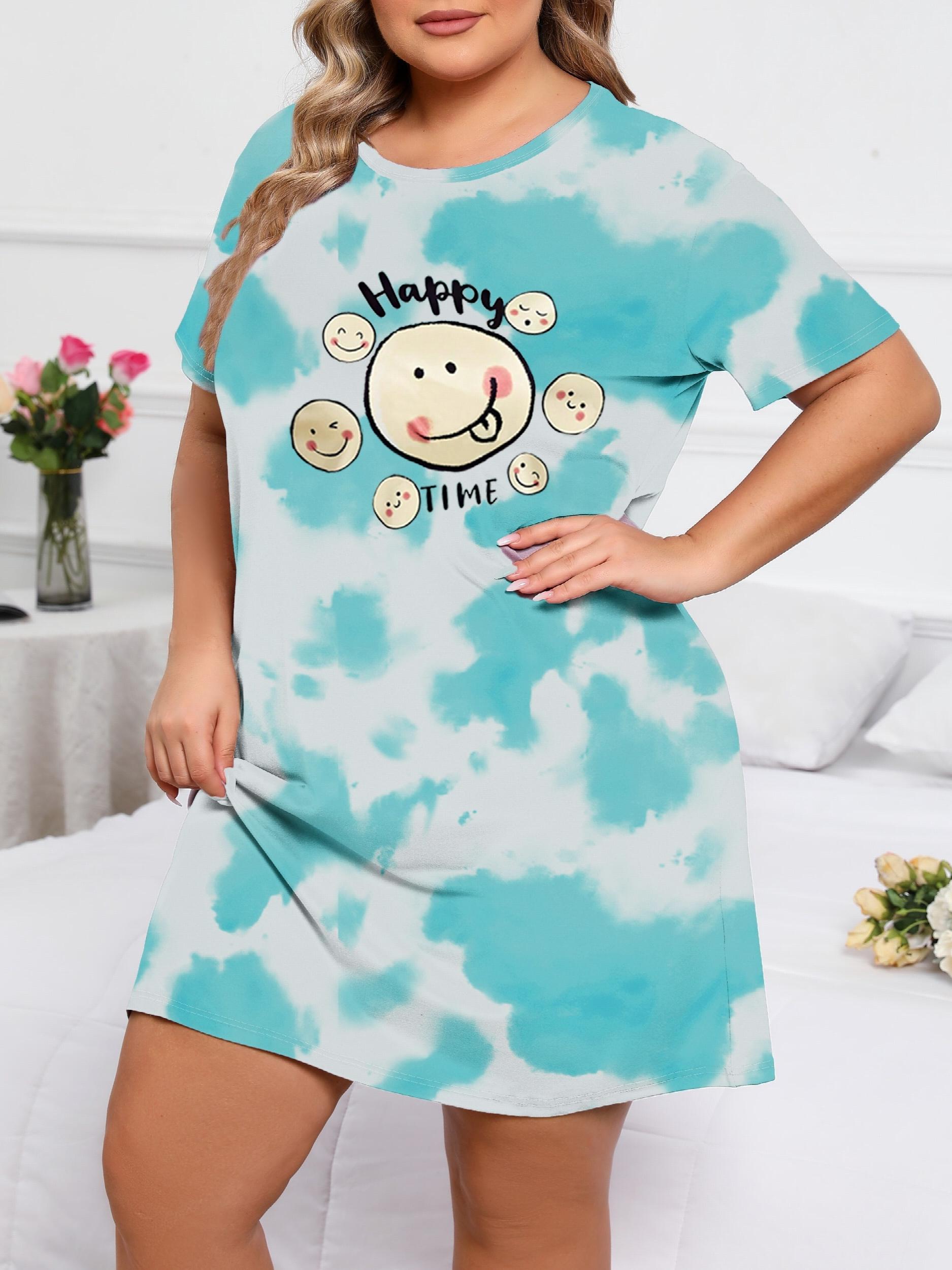  Tie Dye & Cartoon Print Sleep Dress