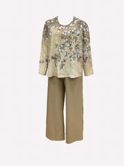  Floral Print Blouse & Pants 2 Piece Set