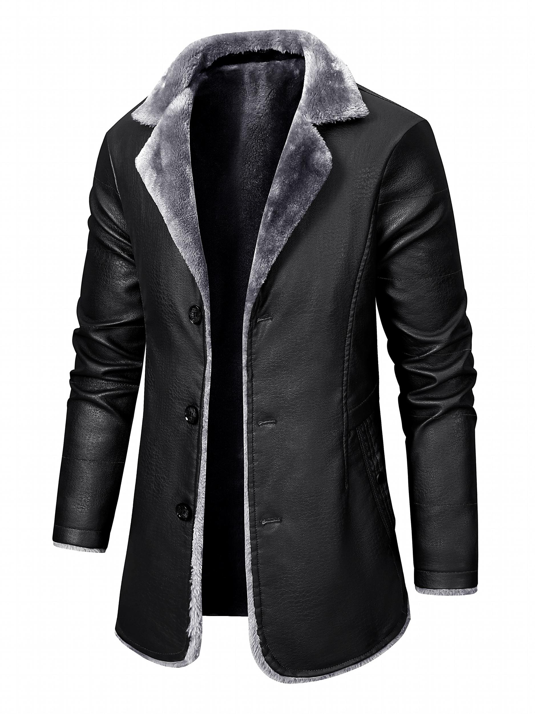 Men's Casual Faux Pu Leather Long Sleejson Button Trench Coats