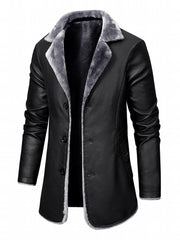 Men's Casual Faux Pu Leather Long Sleejson Button Trench Coats