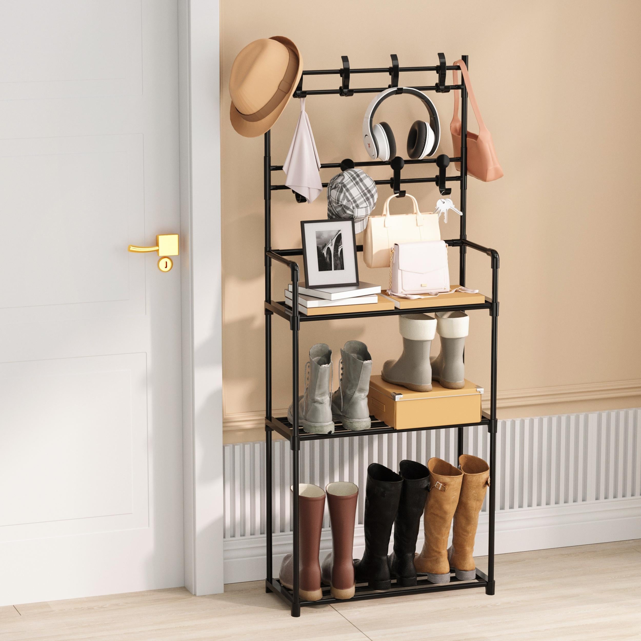 3-Layer Boot Storage Rack with Clothes Shelf