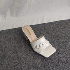 Women's Chain Decor Mule Sandals High Heels