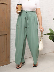  Ruffle Trim Wide Leg Pants With Pockets