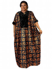  Abaya Dress Geometric Print Maxi Kaftan Dress