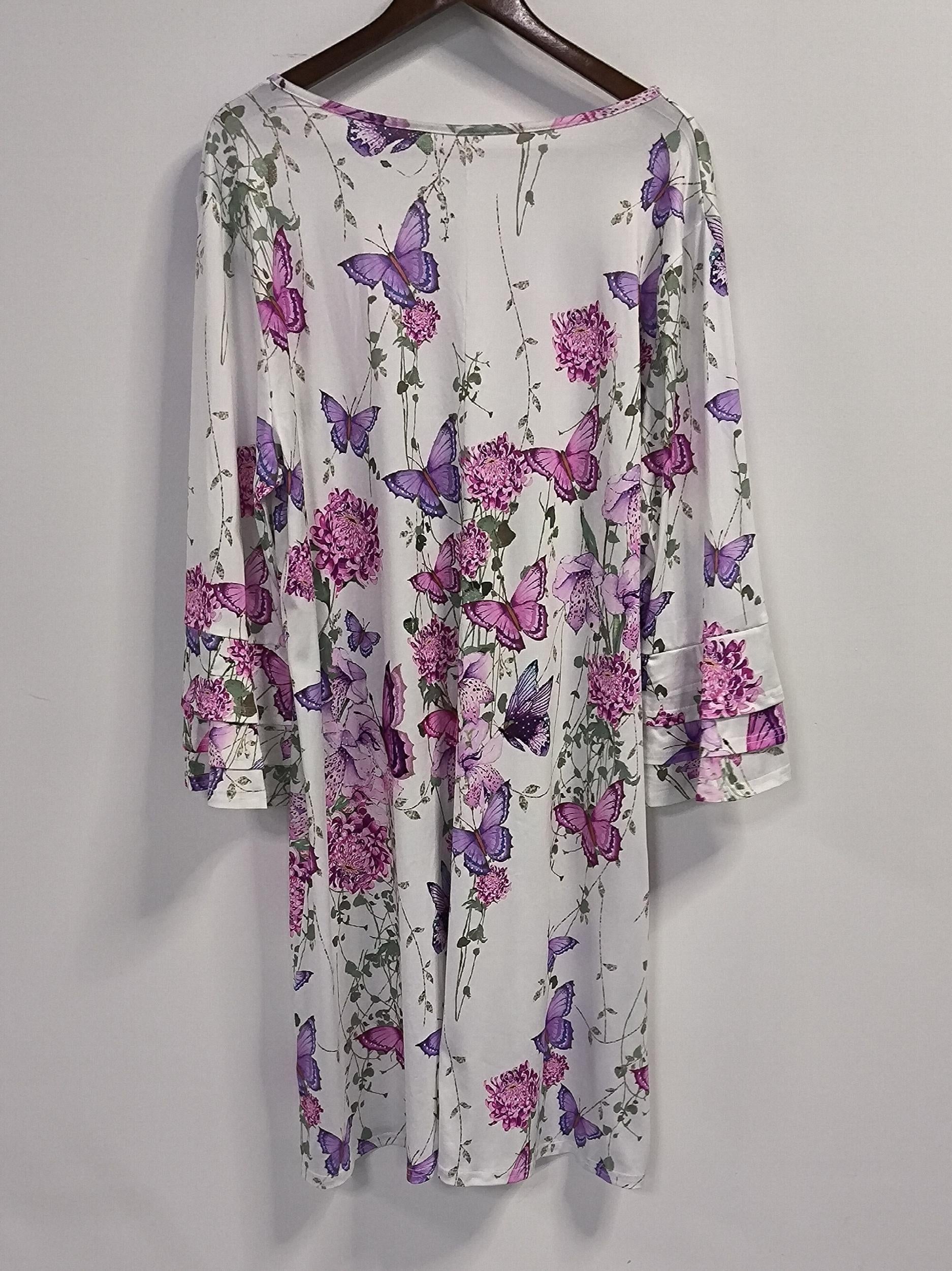  Boho Dress Floral Butterfly Print Bell Sleeve V-Neck