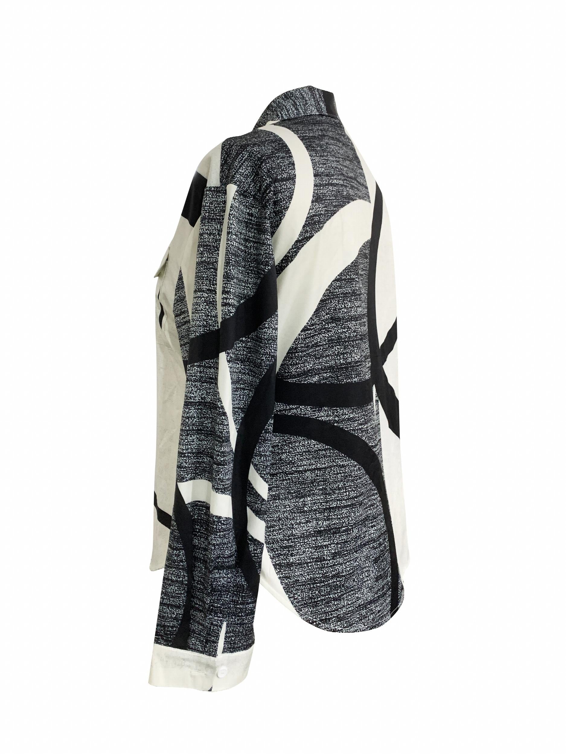  Colorblock Geometric Print Button Up Blouse