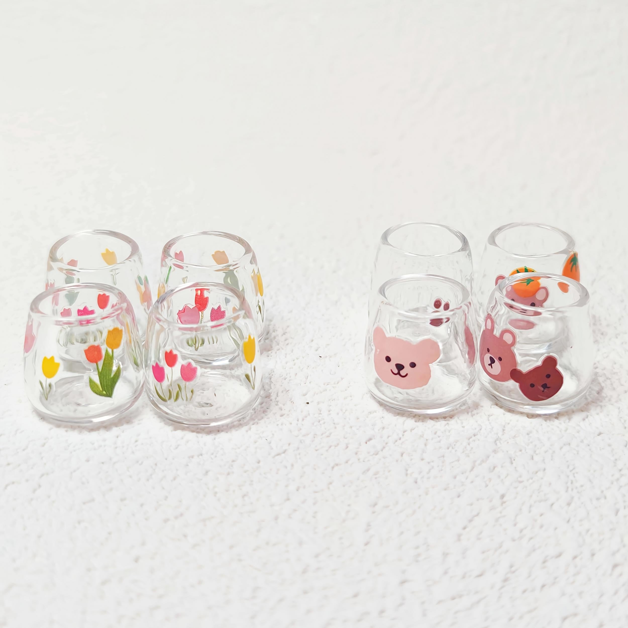 2pcs Mini Glass Cups Animal & Fruit Design Dollhouse Decor High Glass