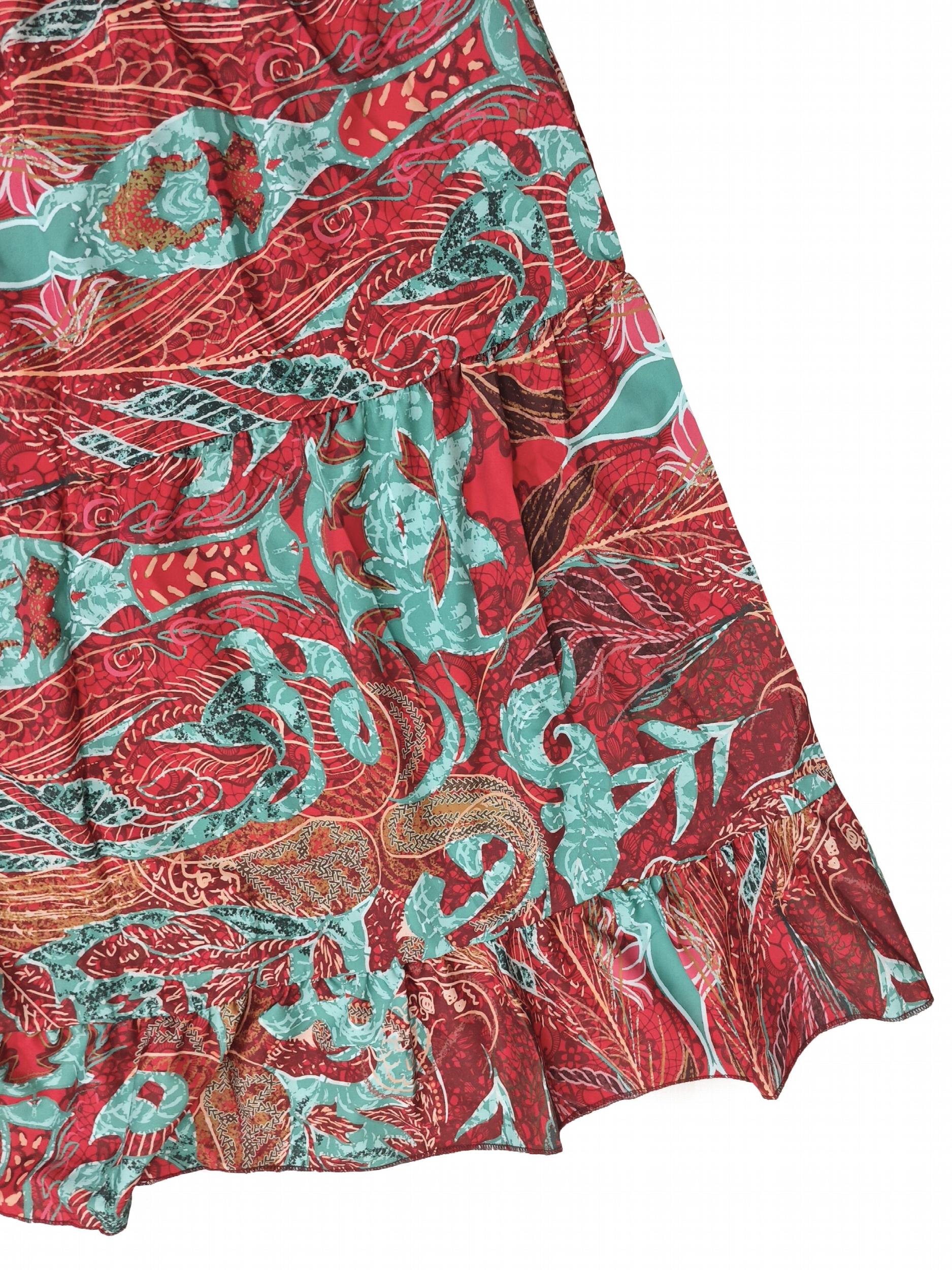  Boho Dress Women's Plus Leaf & Paisley Irregular Sleeve V Neck Dress