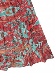  Boho Dress Women's Plus Leaf & Paisley Irregular Sleeve V Neck Dress