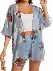  Floral Print Bat Sleeve Cover Up