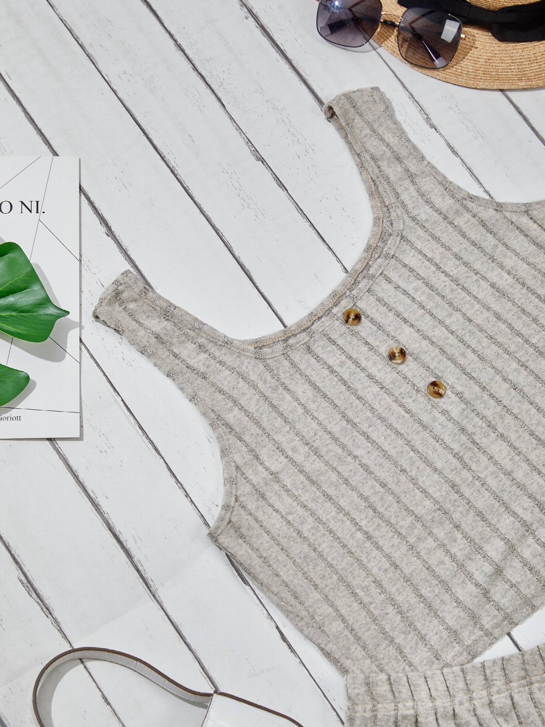  Ribbed Button Crop Tank Top & Shorts Set