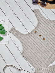  Ribbed Button Crop Tank Top & Shorts Set
