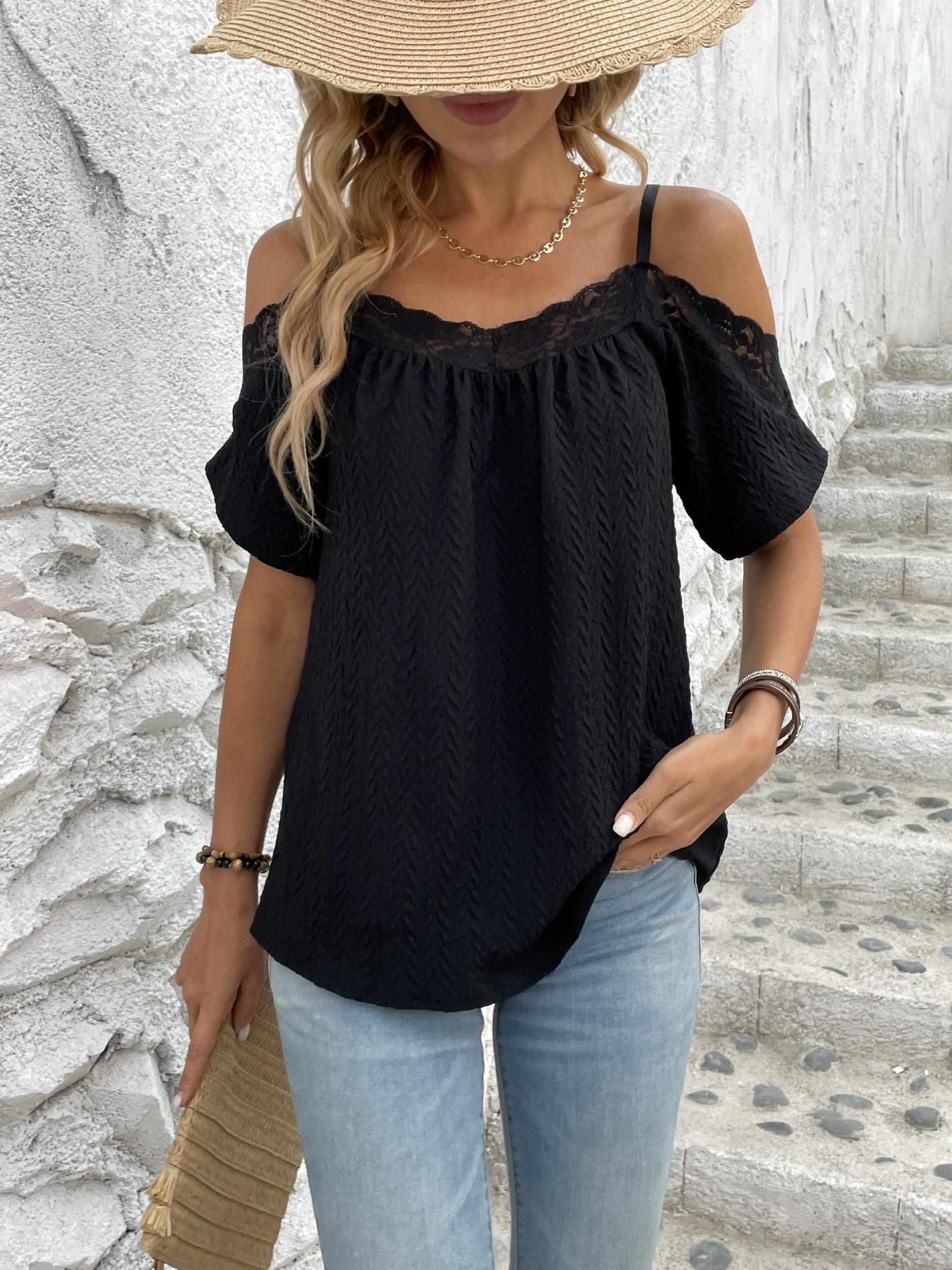 Cold Shoulder Cami Top with Lace Trim