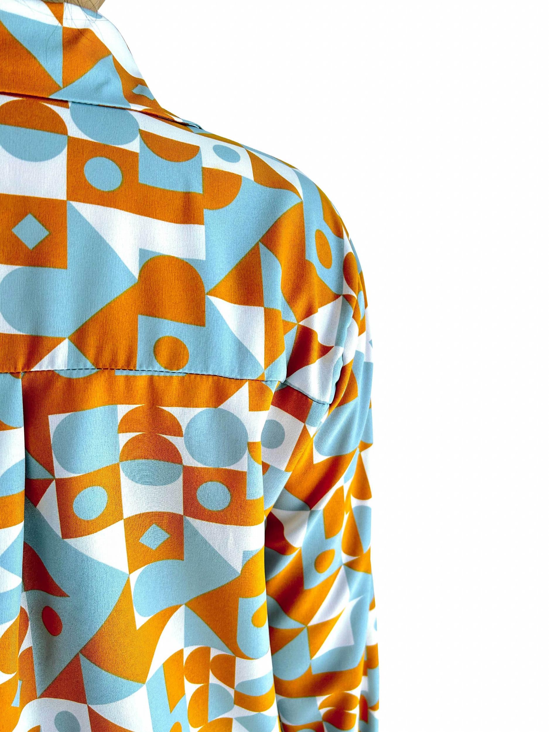 Geometric Print Plus Size Blouse Women's Long Sleeve Shirt
