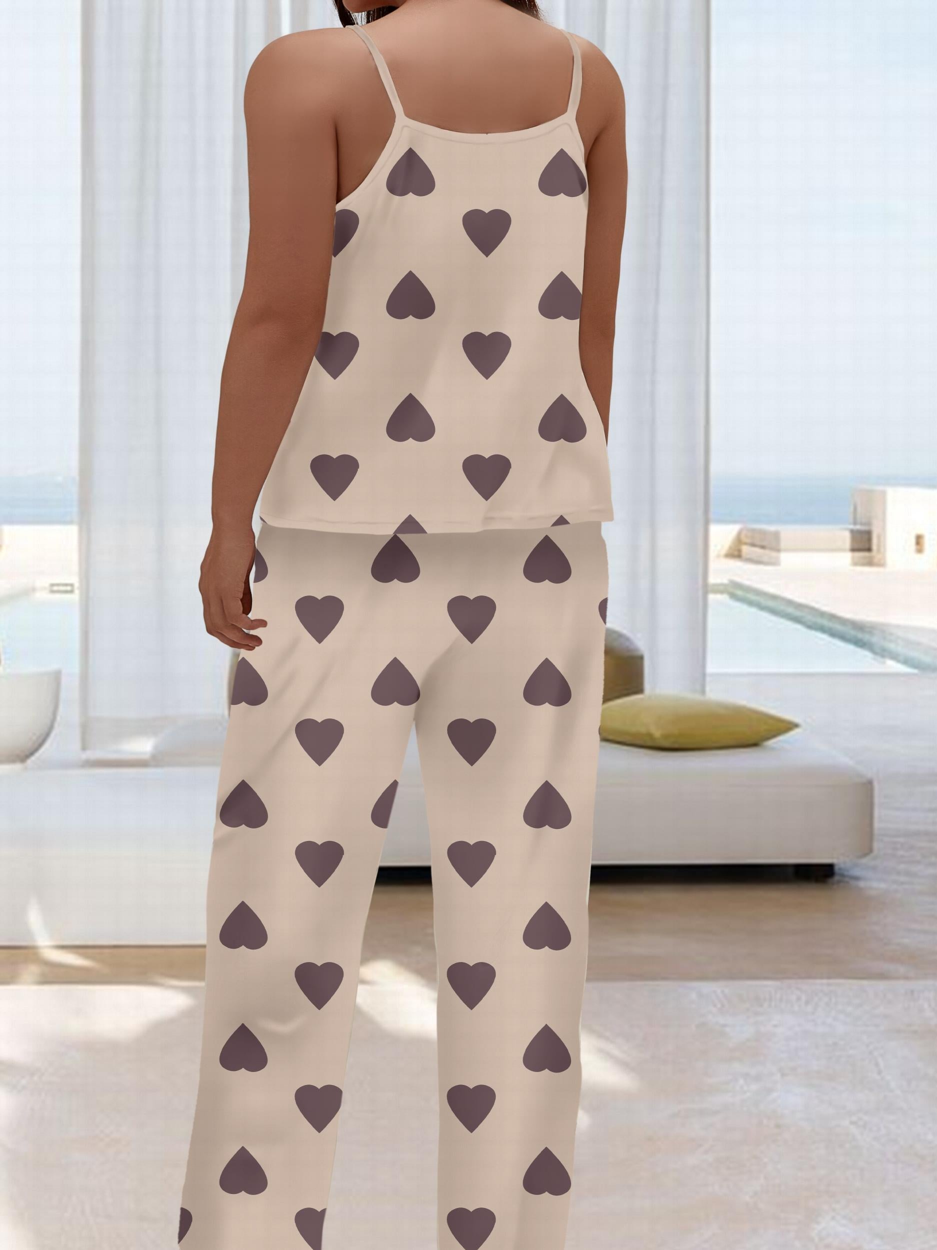  Heart Print Cami Top & Pants Lounge Set
