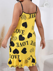  Heart & Letter Print Ruffle Trim Cami Dress