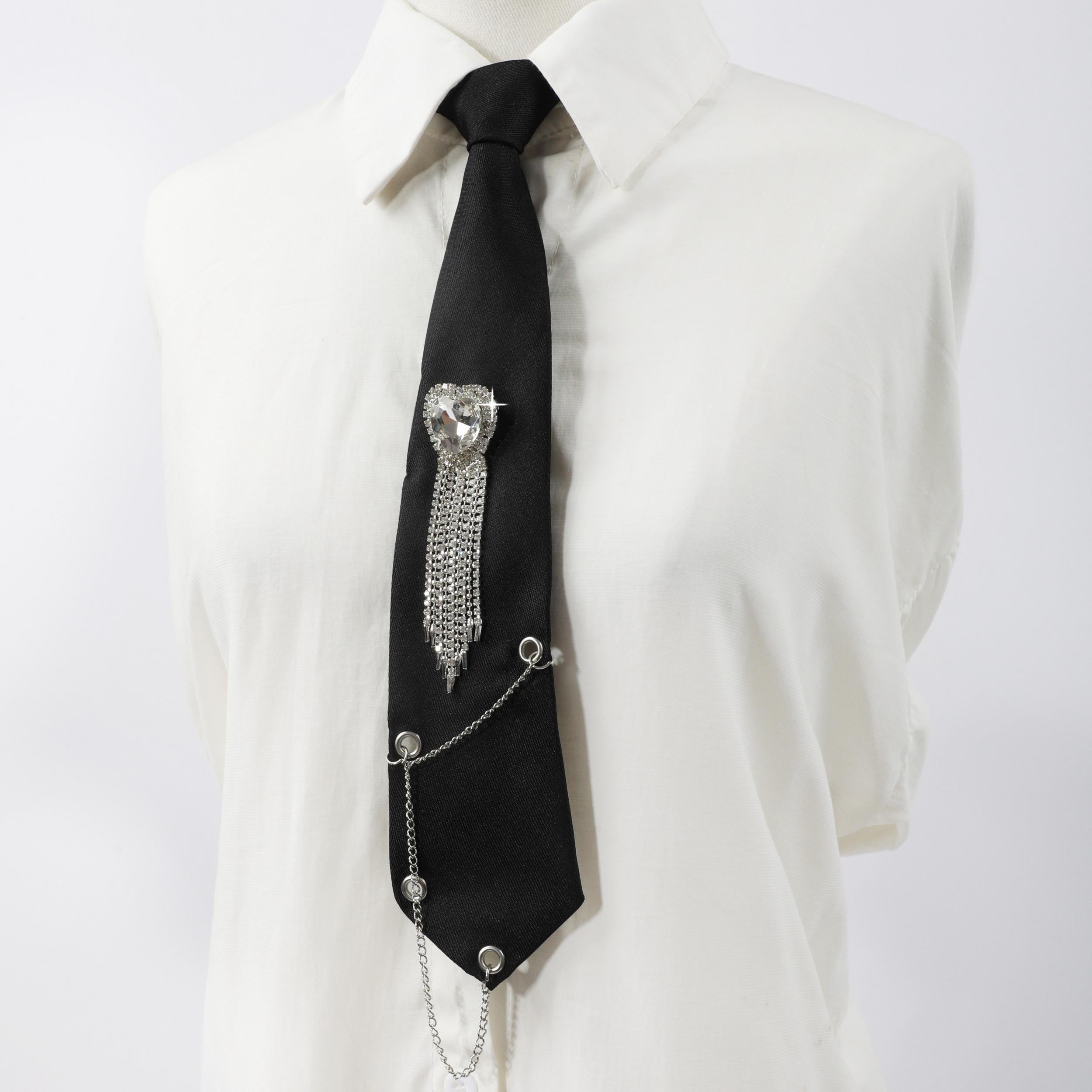 Crystal Heart Tassel Brooch Bow Tie